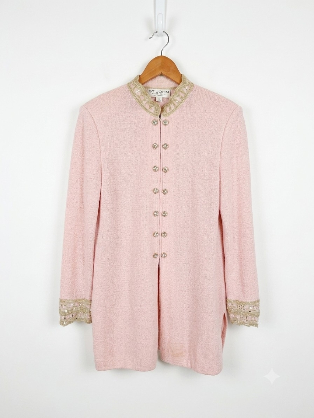 St. John Pale Pink Gold Trim Knit Jacket Size 6